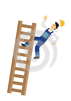Construction worker falling down from the ladder. Concept of work accident