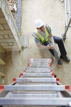 Construction Worker Falling Off Ladder And Injuring Leg