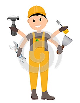 Construction Worker Flat Character, Building Man Specialists Rea