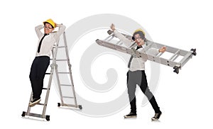 Construction worker in funny concept on white