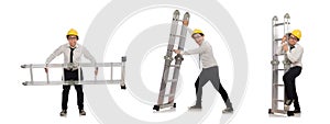 Construction worker in funny concept on white