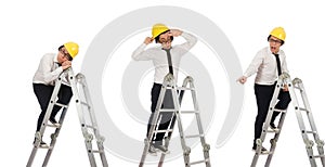 Construction worker in funny concept on white