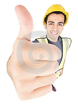 Construction worker giving thumbs up