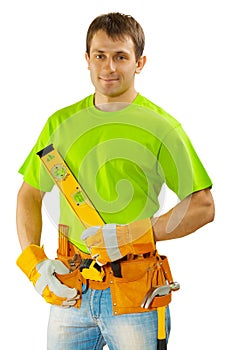 Construction worker in green t-shirt