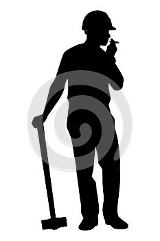 Construction worker with hammer silhouette vector