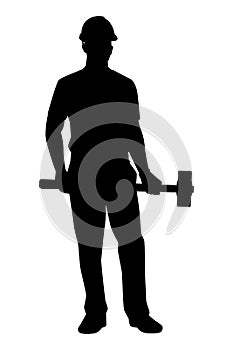 Construction worker with hammer silhouette vector