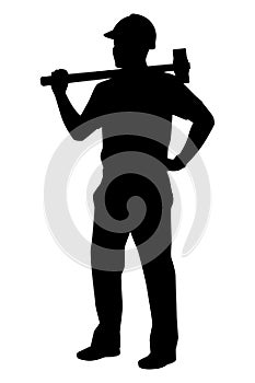 Construction worker with hammer silhouette vector