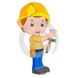 Construction worker hammering a nail