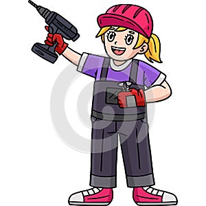 Construction Worker with a Hand Drill Clipart