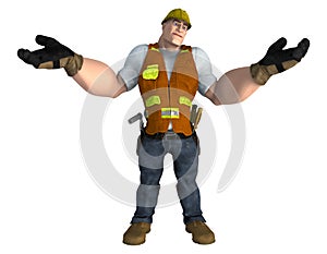 Construction Worker with hands outstretched and looking upwards