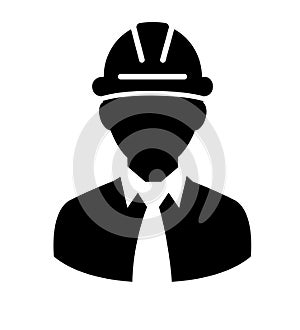 Construction worker with helmet avatar vector icon isolated on white background
