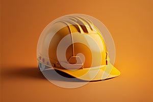 Construction worker helmet, hat, construcion helmet on yellow background. Safety helmet generative AI