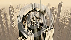 Construction Worker on a High-rise Building Site