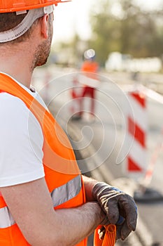 Construction worker in high-visibility clothes photo