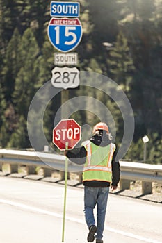 Construction Worker on Highway