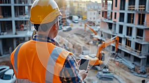 Construction Worker Holding Cell Phone