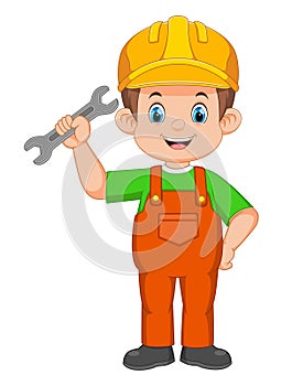 construction worker holding a spanner or wrench