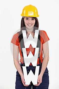 Construction worker holding WWW