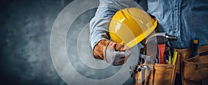 The construction worker holding a yellow safety helmet in a professional setting. AI generated image