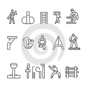 Construction Worker Icons: Set of Linear Style Illustrations