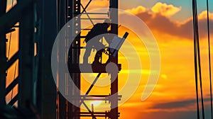 Construction Worker Inspecting Blueprints at Dawn AIG41