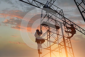 Construction worker install new roof