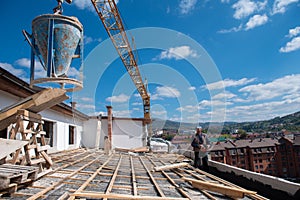 Construction worker installing a new roof