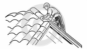 Construction worker installing roof tiles on a building structure vector design Generative AI