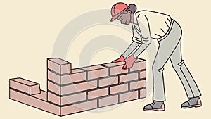 Construction Worker Laying Bricks, Building Process, vector design Generative AI