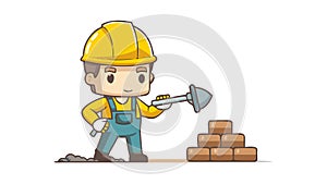 Construction Worker Laying Bricks Building Site Vector, vector design Generative AI