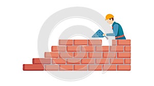 Construction Worker Laying Bricks Building Wall, vector design Generative AI