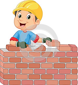 Construction worker laying bricks