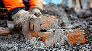 Construction Worker Laying Bricks