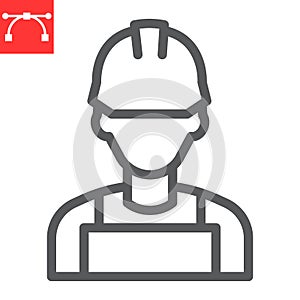 Construction worker line icon, engineer and repairman, miner vector icon, vector graphics, editable stroke outline sign