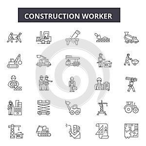 Construction worker line icons for web and mobile design. Editable stroke signs. Construction worker outline concept