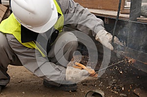A construction worker making