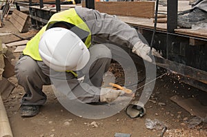 A construction worker making