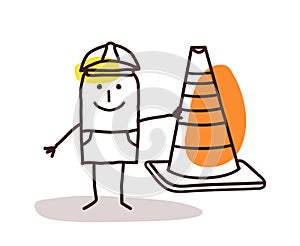 Construction Worker Man With a Cone Sign