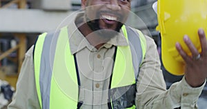 Construction worker, man with handshake and welcome for industry onboarding, engineering and building agreement. Project