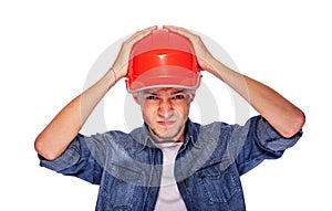 Construction worker man in helmet .