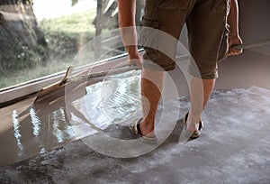 Self-leveling epoxy. Leveling with a mixture of cement floors photo