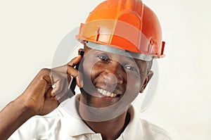 Construction worker on phone