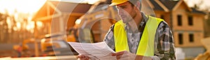 Construction Worker Reviewing Building Plans Outdoors