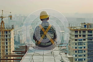 Construction Worker in Safety Gear Installing Roof Tiles with Precision and Care.