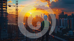 The construction worker at sunset. AI generated