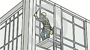 Construction Worker on Scaffolding, Building and Maintaining Structures, vector design Generative AI