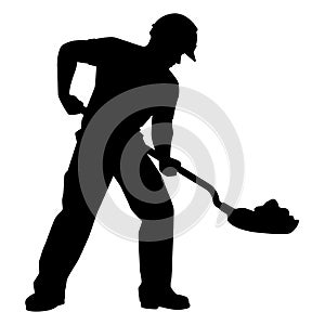 Construction worker with shovel silhouette vector