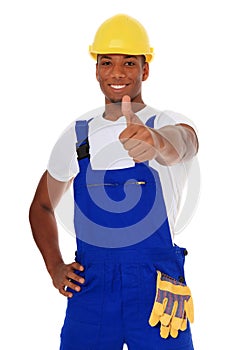 Construction worker showing thumbs up