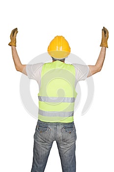 Construction worker signaling photo