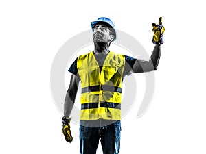 Construction worker signaling looking up hoist silhouette